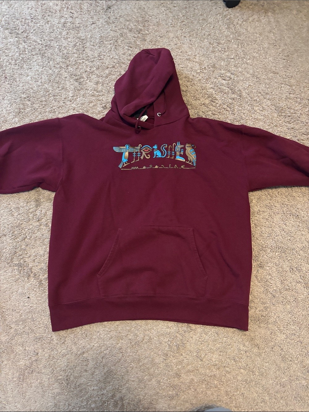 Men’s Large Burgundy Graphic Hoodie with Egyptian Motif